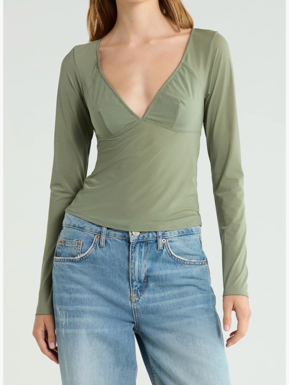 BDG Urban Outfitters Out From Under Je T'aime V-Neck Top in Moss